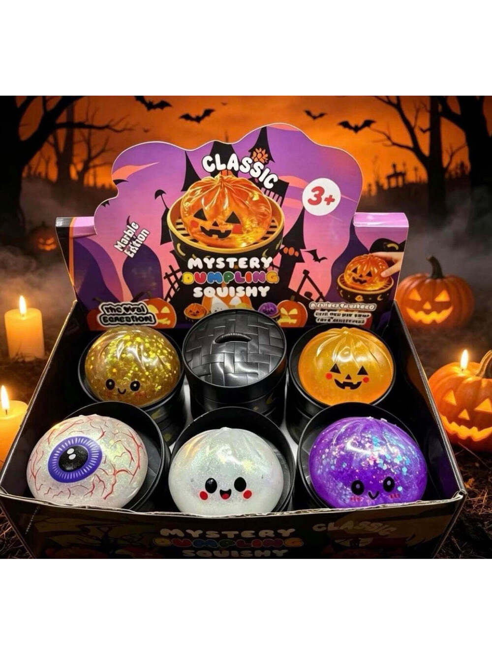 Halloween Glitter Dumpling Squishy Toy 8.5cm Pectin Gel Fidget Steamer Basket